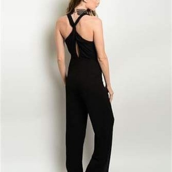 ELEGANT BLACK JUMPSUIT W/ SILVER BUCKLE - Picture 2 of 2